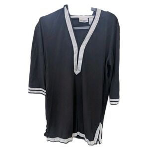 Paradise Bay L Navy Blue Coverup Dresa Hooded White Trim Nautical Timeless Beach